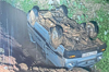 Belthangady: Car lands in ditch following land slip